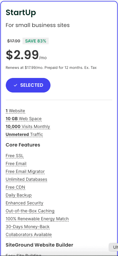 siteground-startup-plan