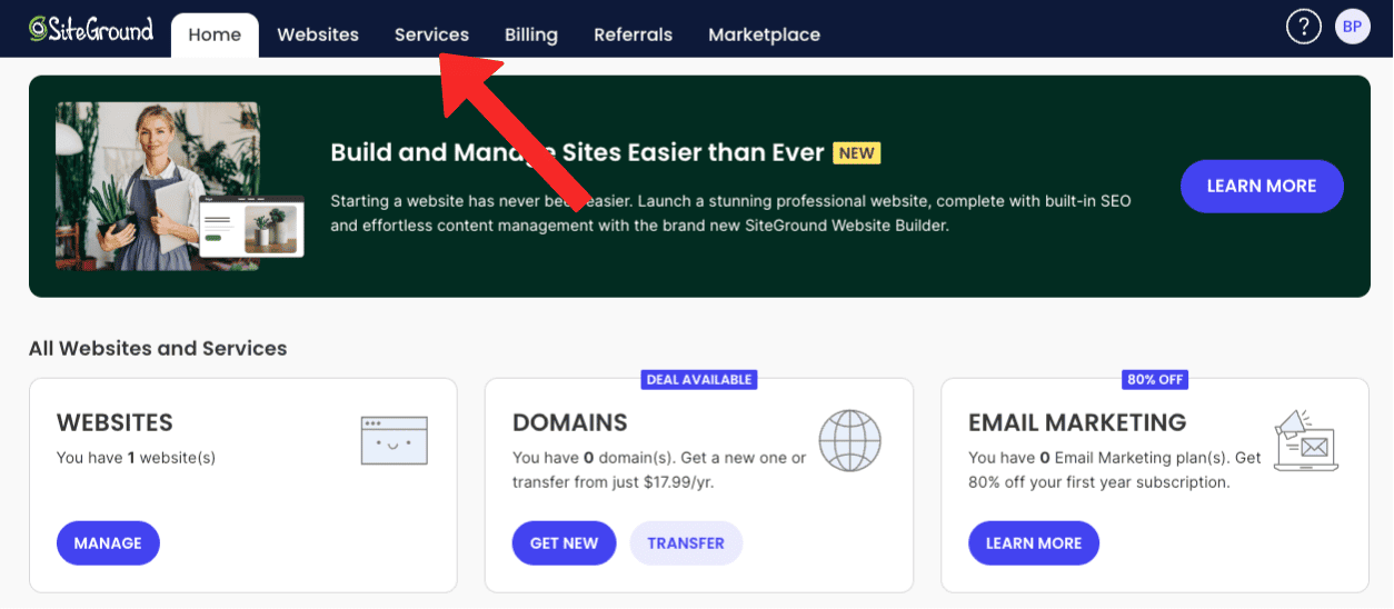 siteground-account-services-tab