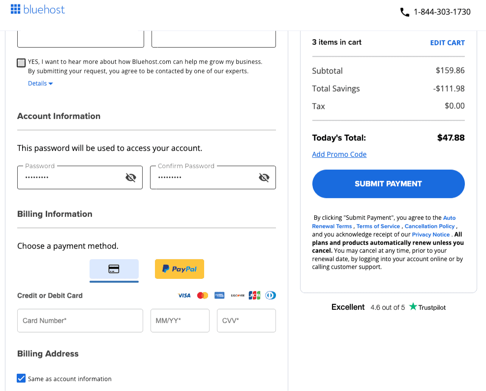 bluehost-billing-information