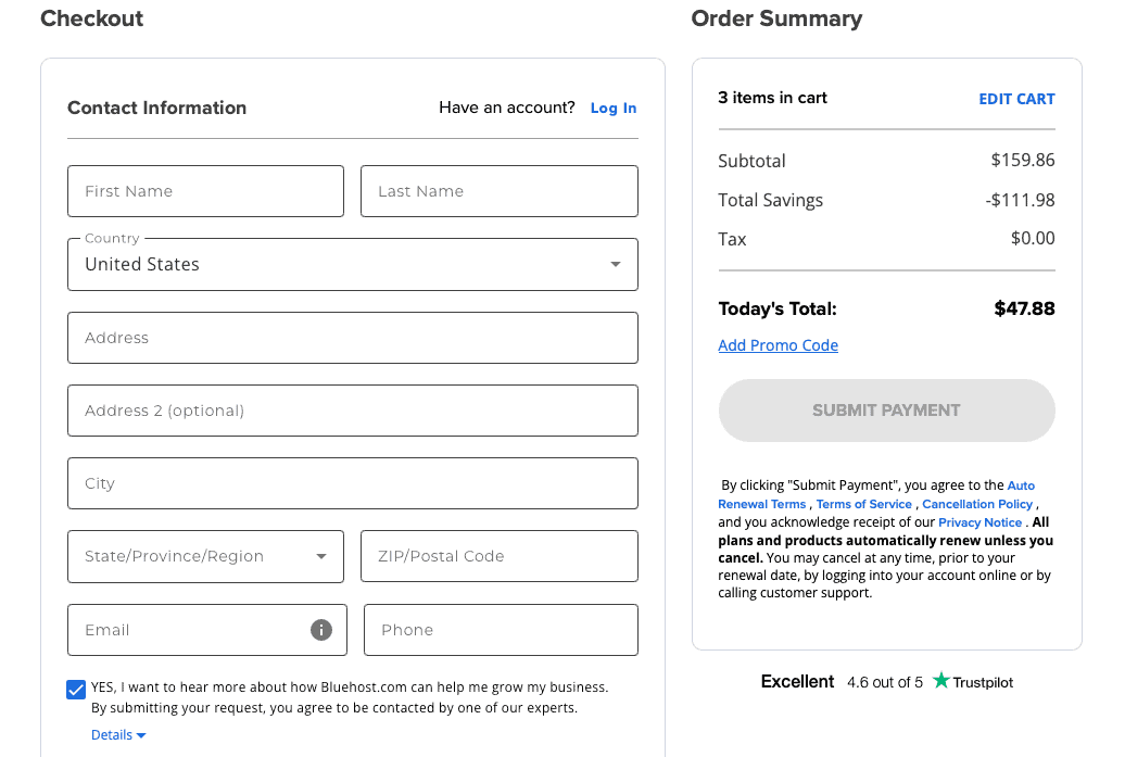 bluehost-checkout