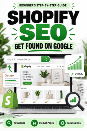 Shopify SEO for beginners covering keywords, product pages, technical SEO, and performance tracking