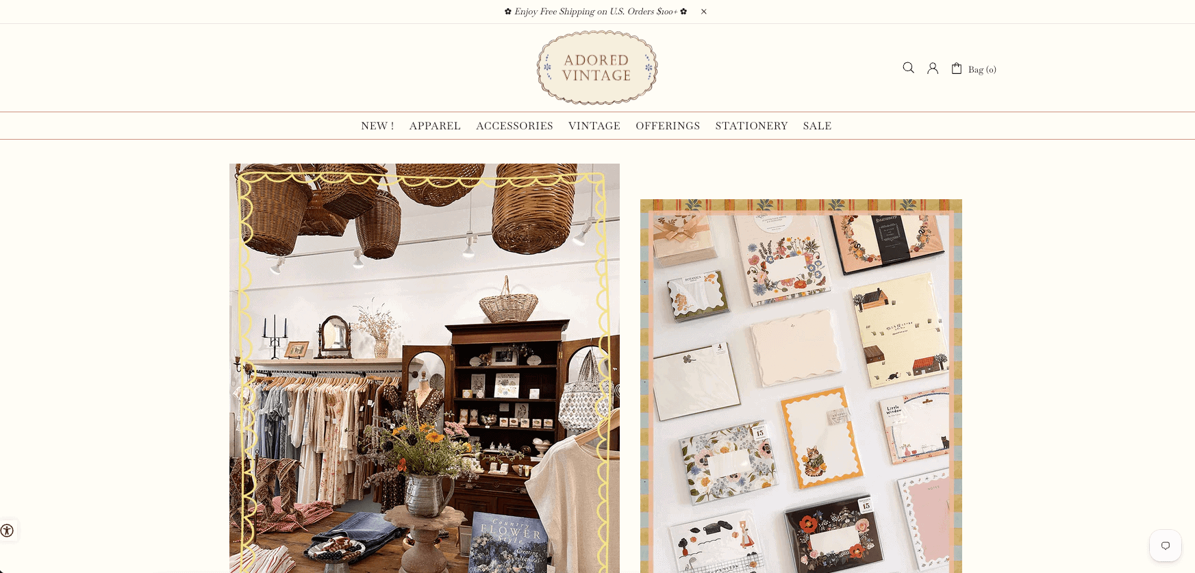 adored-vintage-shopify-store-example Adored Vintage store showing cohesive colors and editorial photography