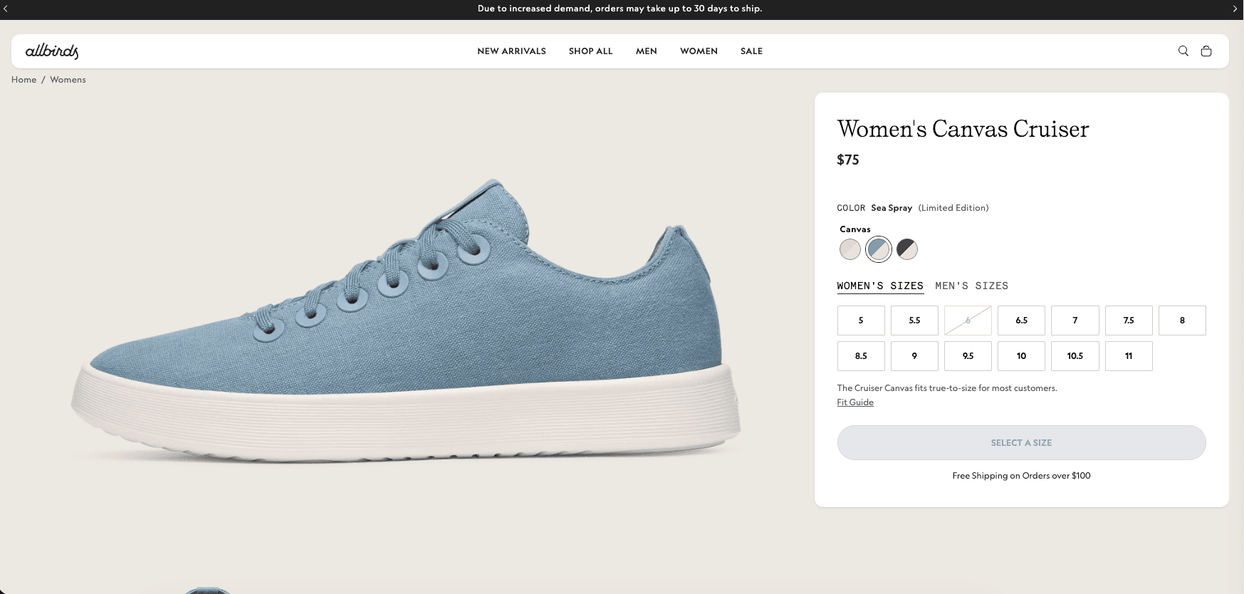 allbirds-shopify-store-example Allbirds product page highlighting natural materials and product benefits