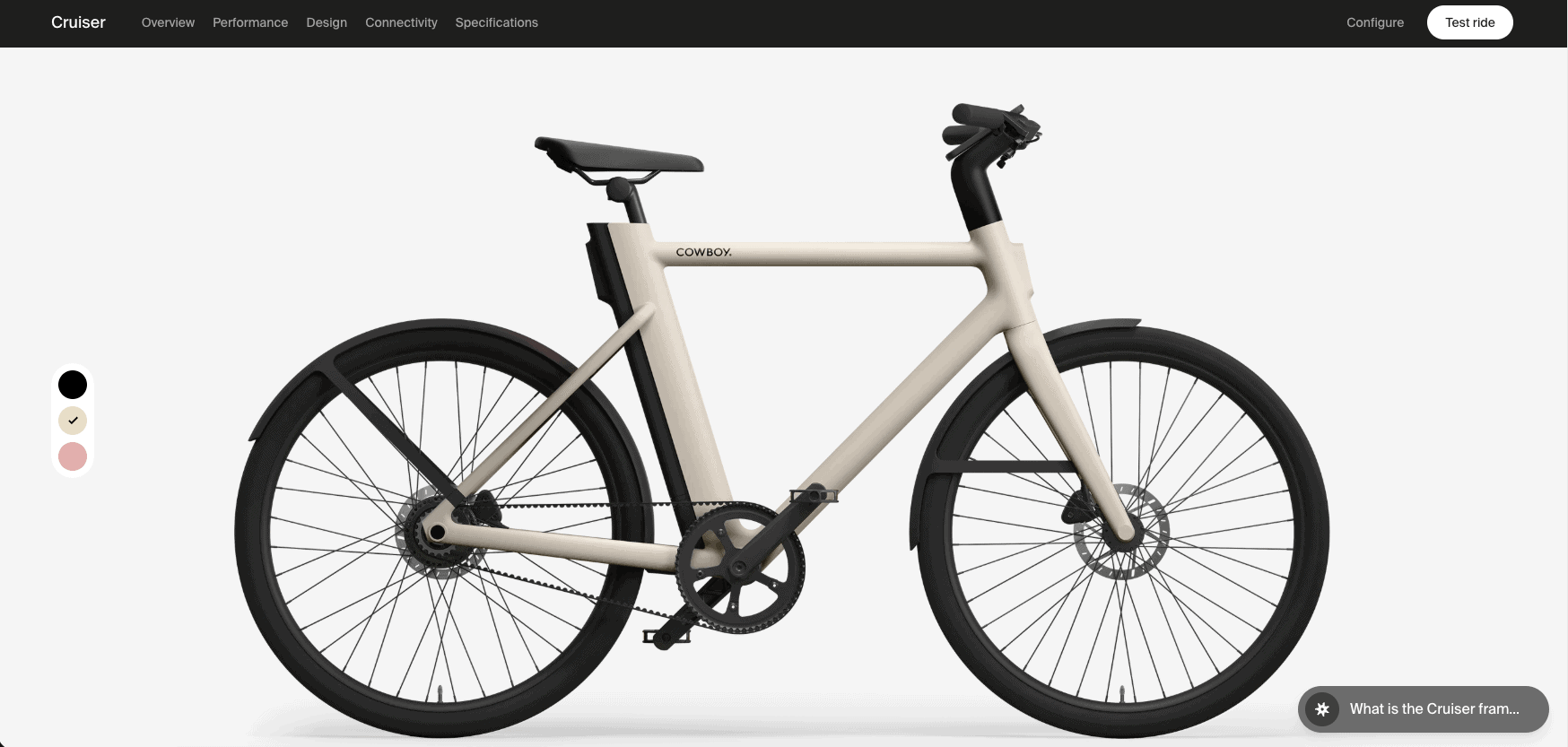 cowboy-shopify-store-example Cowboy electric bike product page showing features and product photography