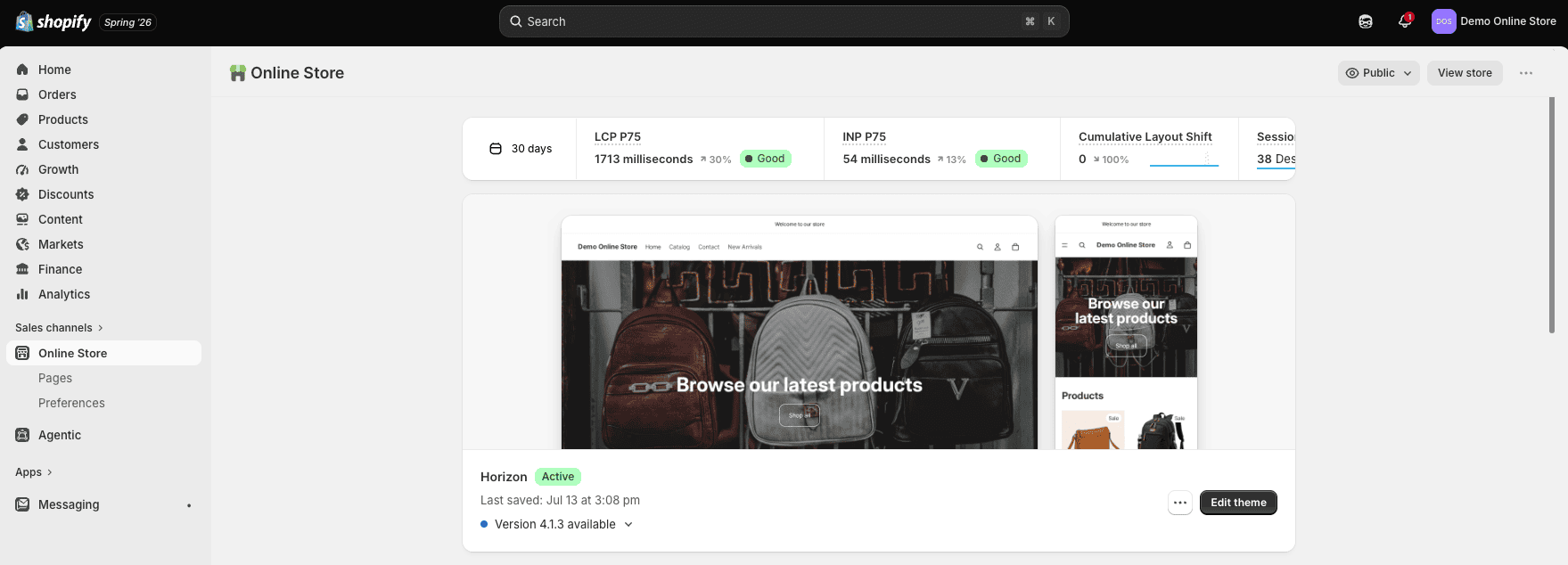 create-shopify-online-store Shopify admin dashboard for creating an online store