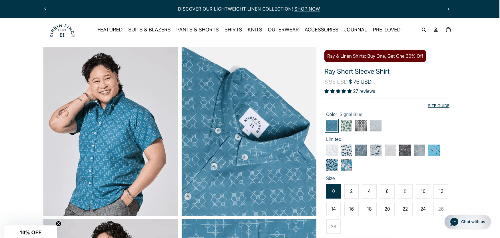 kirrin-finch-shopify-store-example Kirrin Finch product page showing inclusive apparel presentation and fit information