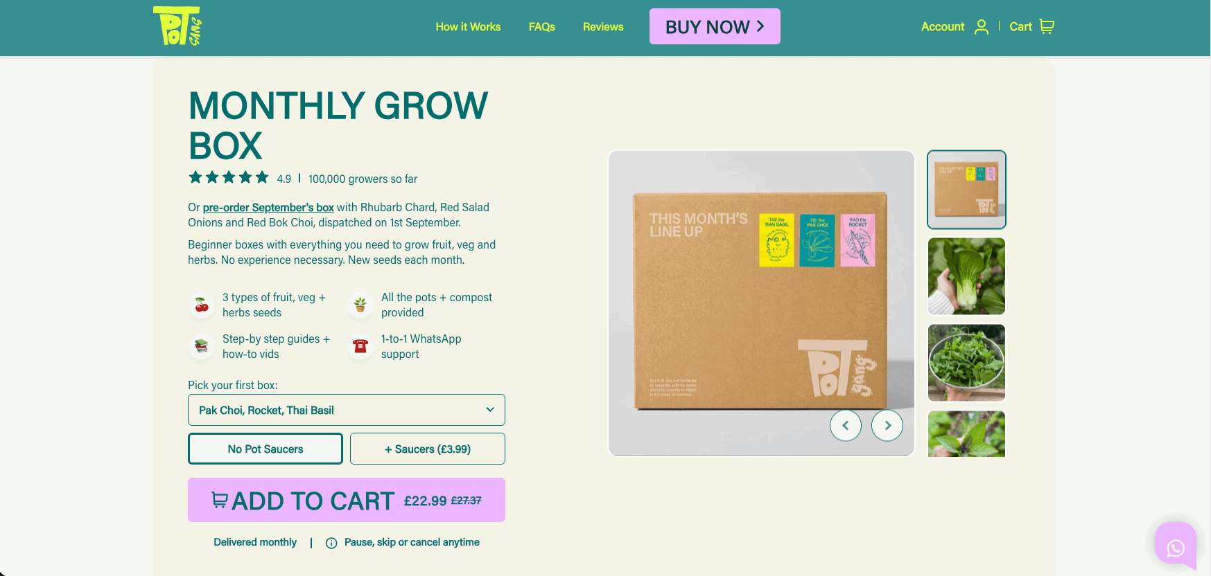 pot-gang-shopify-store-example Pot Gang product page showing what is included in its growing kit