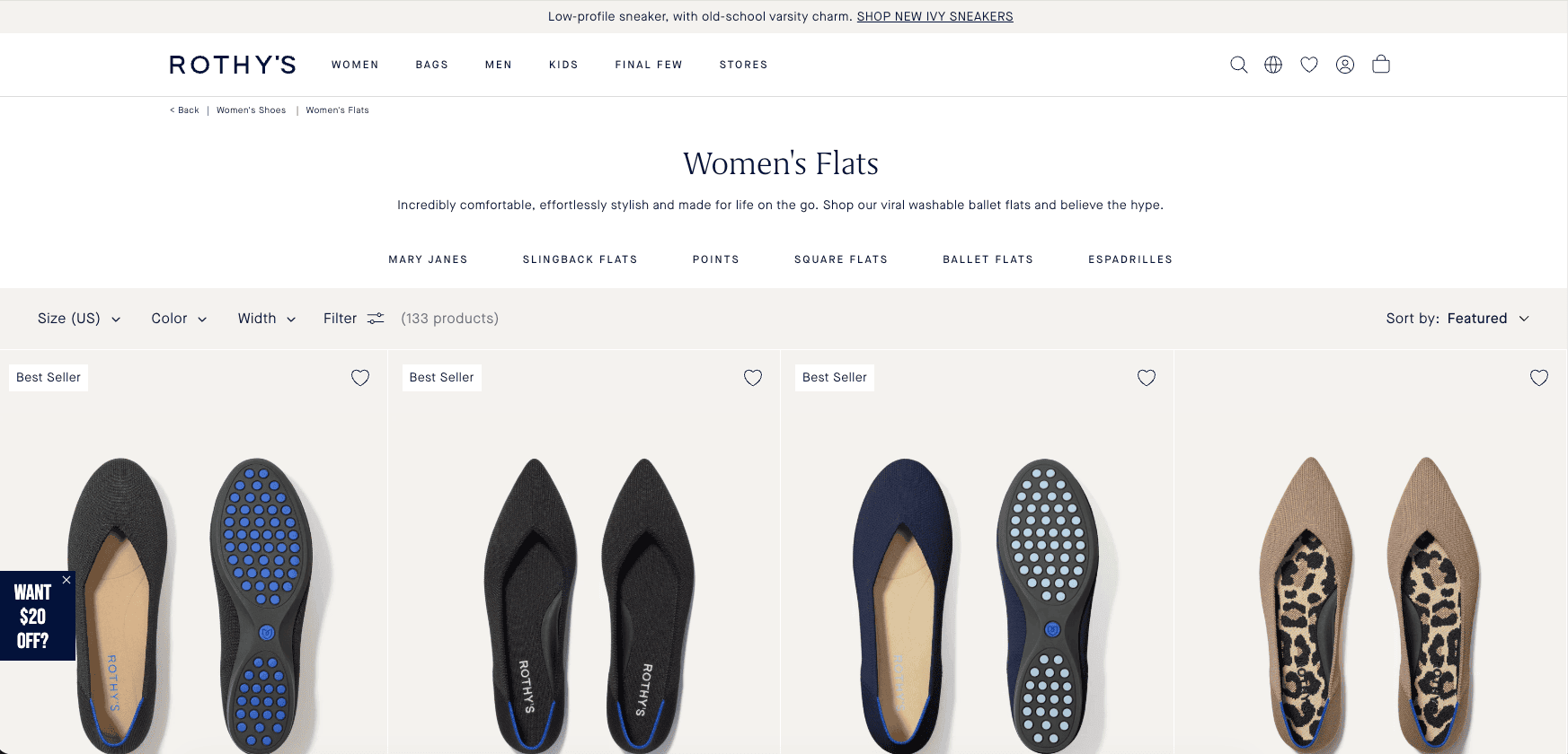 rothys-shopify-store-example Rothy’s collection page showing organized products, colors and categories