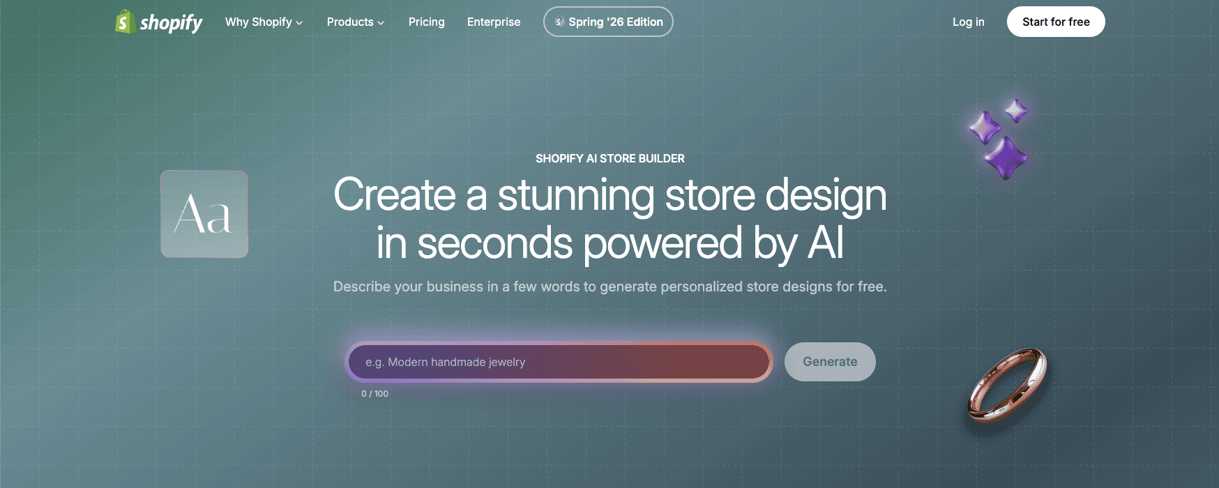 shopify-ai-store-builder-prompt Entering a business prompt in Shopify AI Store Builder