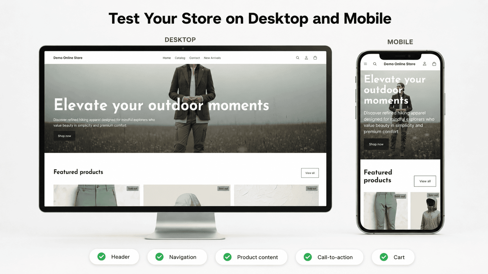 shopify-desktop-mobile-store-test Shopify online store displayed on desktop and mobile for usability testing