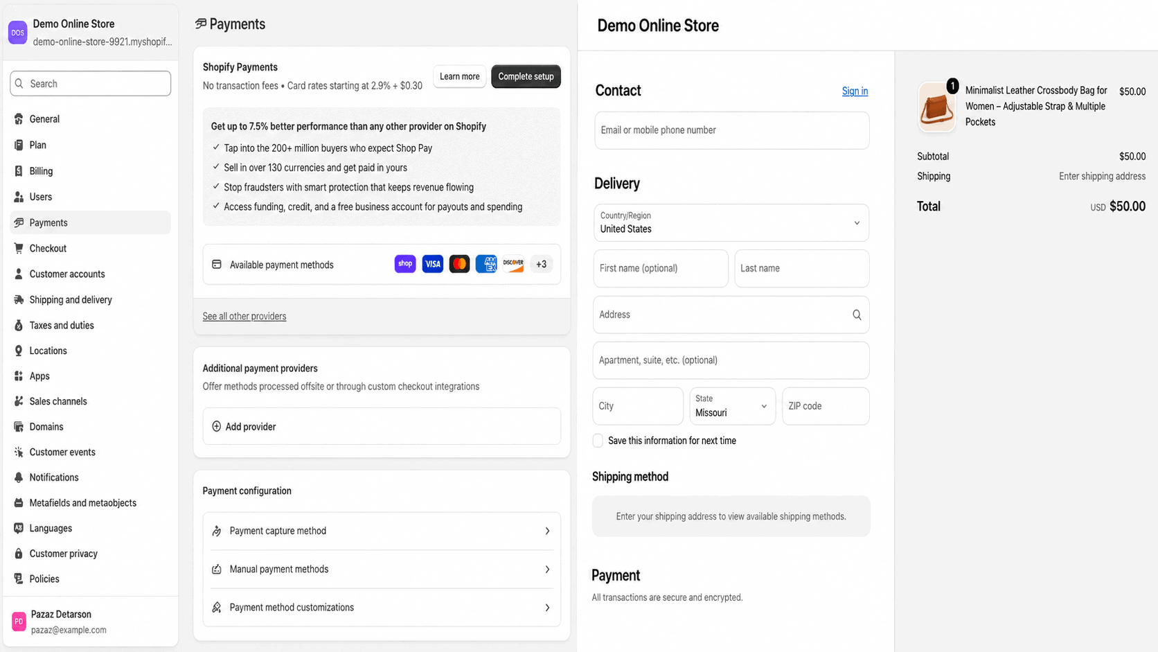 shopify-payments-and-checkout Shopify Payments settings and the Shopify online store checkout