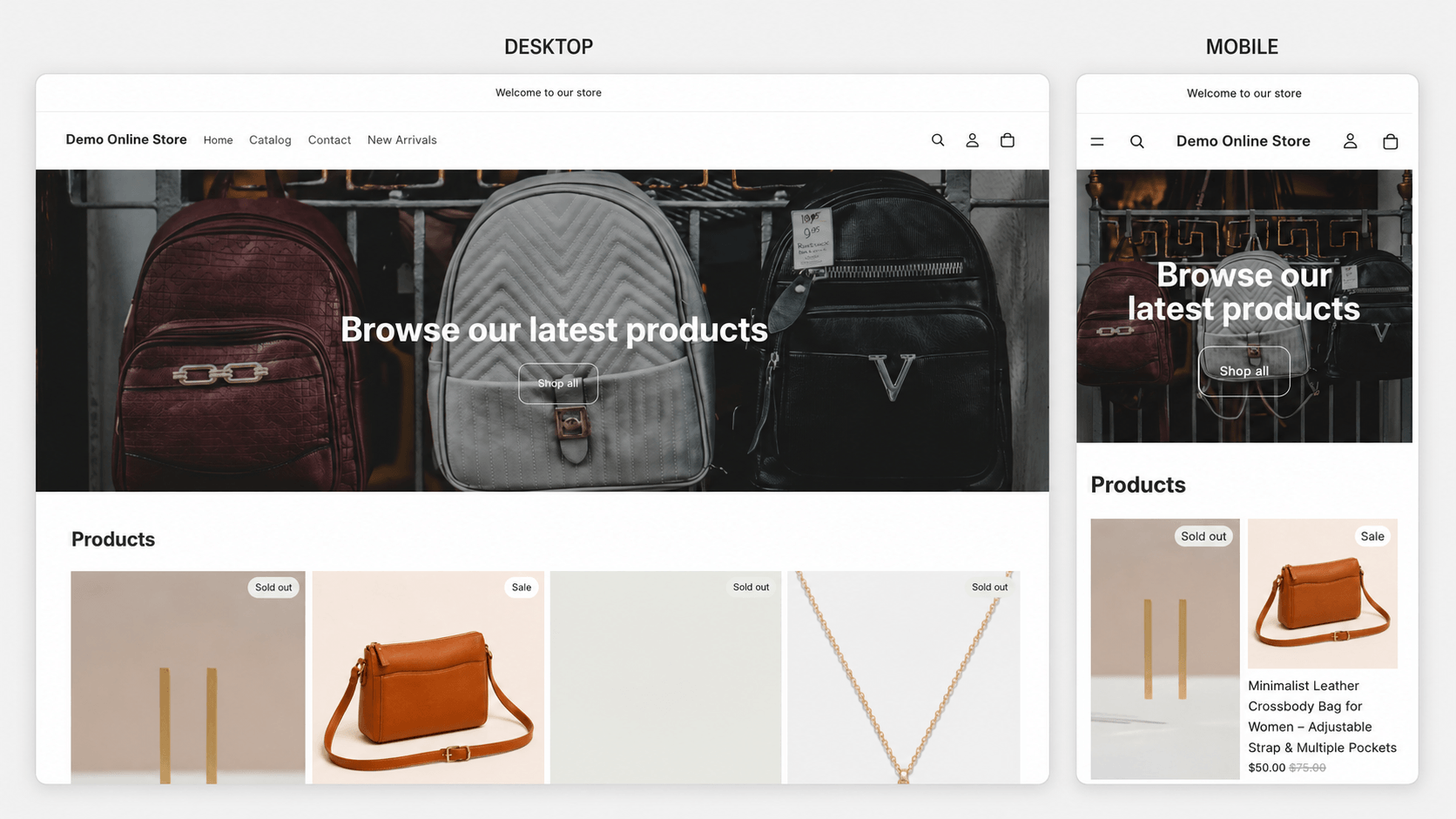 shopify-store-desktop-mobile-test Shopify storefront displayed on desktop and mobile before launch