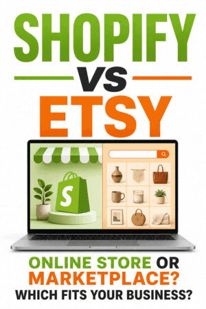 shopify-vs-etsy-pinterest-pin Shopify versus Etsy comparison showing which platform is better for selling online
