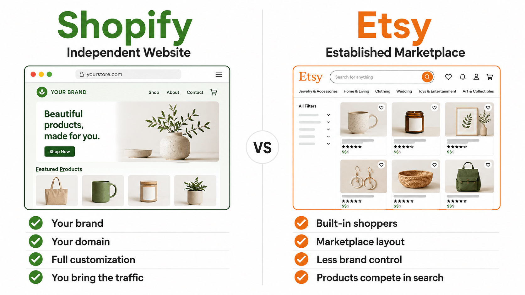shopify-website-vs-etsy-marketplace Shopify ecommerce website compared with the Etsy marketplace