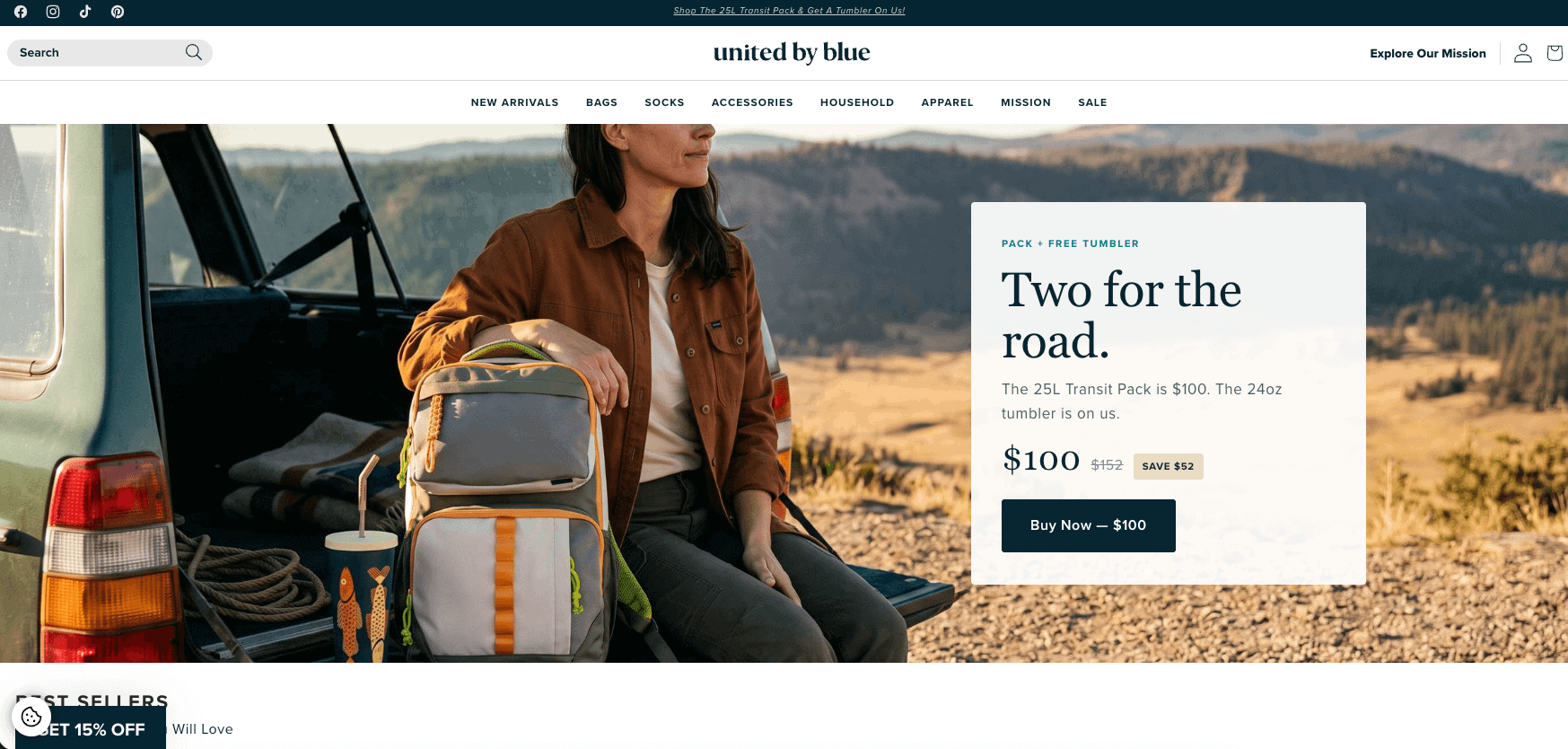 united-by-blue-shopify-store-example United By Blue store combining lifestyle products with environmental messaging