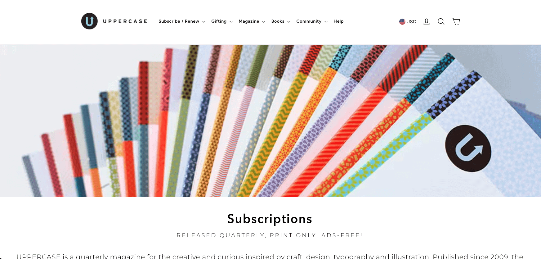 uppercase-magazine-shopify-store-example Uppercase Magazine store showing its magazine and subscription options