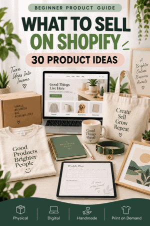 What to sell on Shopify beginner guide featuring 30 product ideas